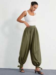 Aveloria Modichic Quần nữ phong cách Bohemian cao cấp, dáng rộng, chất liệu giả vải lanh với họa tiết quả dứa. - xanh quân đội - Xem 7