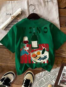 DrmWander 女士T恤，休闲街头风印花短袖T恤，可爱夏季上衣 - 綠色 - 查看 3