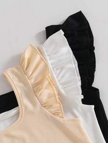 3pcs/Set Girls Sleeveless Fitted Cropped Tops, Casual Daily Wear Camisole For Teens, Summer - Apricot - View 5