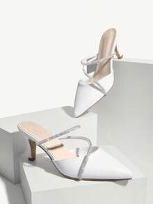 CUCCOO CHICEST Woman Shoes Shoes Fashionable White Rhinestone Mules Comfortable High Heel Pumps For Summer Graduation Heels Prom Heels Vacation Shoes Summer Spring Shoes Spring Break Easter For Christmas Elegant Shoes Wedding Shoes Spring Shoes Bride Shoes - White - View 12