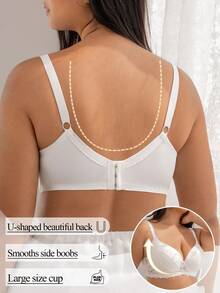 DesireSculpt 1pc Plus Size Smooth Lace Patchwork Comfortable Underwire Bra Wedding - White - View 2