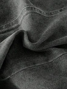 SHEIN Đầm denim wash phong cách Y2K đa năng dành cho bé gái tuổi teen, đầm ống rộng dáng retro với eo chun co giãn và thiết kế khoét rỗng. - Xám - Xem 3