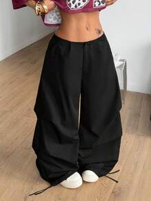 Coolane 女士休闲黑色梭织阔腿裤 - 黑色 - 查看 4