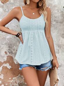 EMERY ROSE Vacation Casual Solid Color Textured Camisole - Blue - View 5