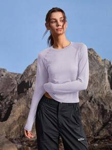 In My Nature Áo thun nữ dài tay cổ tròn kẻ sọc mặc ngoài trời - Màu tím - Xem 3