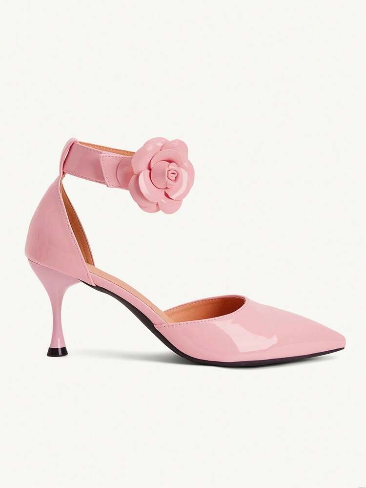 CUCCOO CHICEST Women Shoes Classic Simple Fashion Pink Women's High Heels Shoes Big Flower Decoration Valentine's Day Dating Out Pink Wear High Heels Summer Shoes Wedding Shoes Bride Shoes