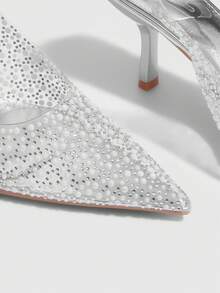 CUCCOO SZL Spitz zulaufende Riemchen High Heel Sandalen, transparent silberne Glas-Strass-Verzierung, formelle Abend- Braut- Hochzeitsfeier Schuhe - Silber - Übersicht 8