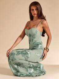 SHEIN BAE Abito midi senza maniche con texture verde salvia, elegante abito a sottoveste aderente adatto per brunch, matrimoni, feste cocktail, vacanze in spiaggia