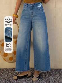 Women's Regular Mid-Waist Loose Straight Leg Casual Jeans - Medium Wash - View 1