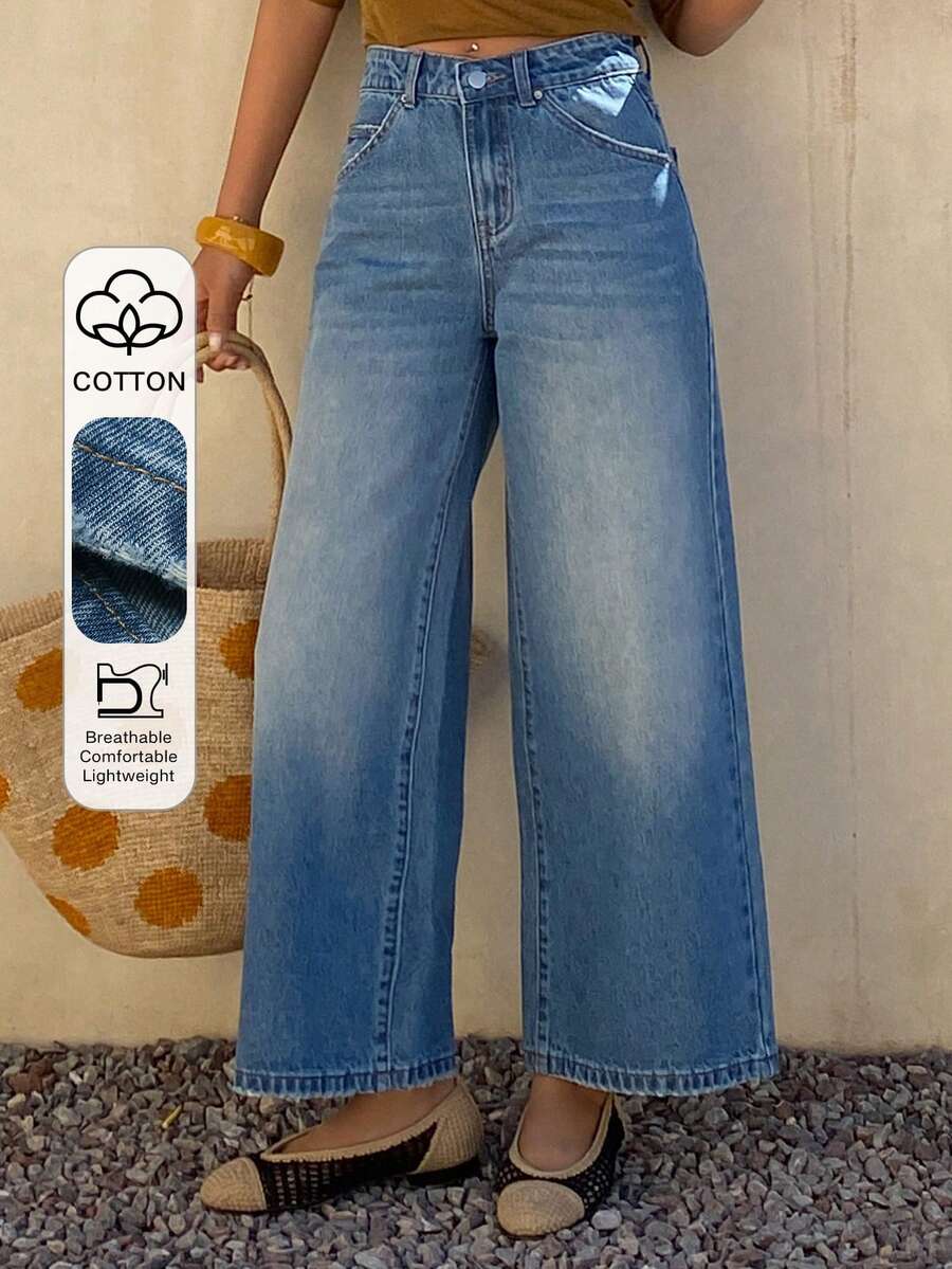 Women's Regular Mid-Waist Loose Straight Leg Casual Jeans - Medium Wash - View 1