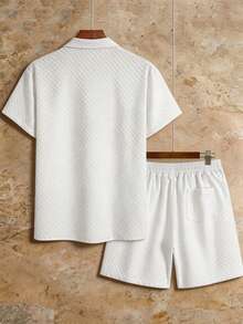 HIMLAND Men's Textured Short Sleeve Shirt Set, Spring/Summer - White - View 7