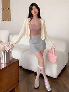 DAZY Áo kiểu ren khoét lỗ màu vàng, thời trang cho tiệc tùng, lễ hội âm nhạc, kỳ nghỉ biển thường ngày, áo cardigan ngắn cho nữ, mùa xuân & hè. - Màu be - Xem 4