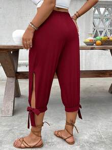 EMERY ROSE Plus Size High Waist Drawstring 7/8 Pants, Spring/Summer - Redwood - View 6