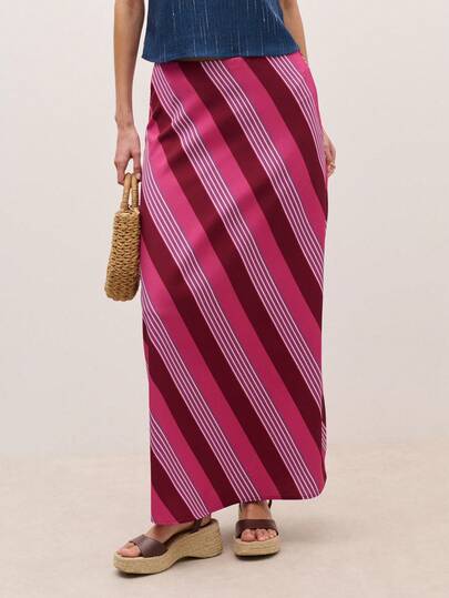 Nöista Striped Maxi Skirt. The Bold Diagonal Stripe While The Full-Length Hem. Spring, Summer, Holiday Look, Vacation, Coverup, Beachwear, Day A Day Look.