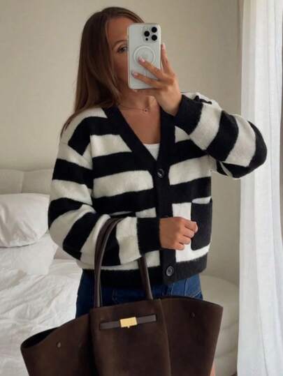 Cardigan de Mujer, con bolsas y botones mangas largas, calientito, casual,Prendas de abrigo, cárdigan