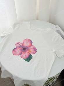 DAZY 女士印花休闲圆领短袖T恤，夏季图案T恤 - 白色 - 查看 4