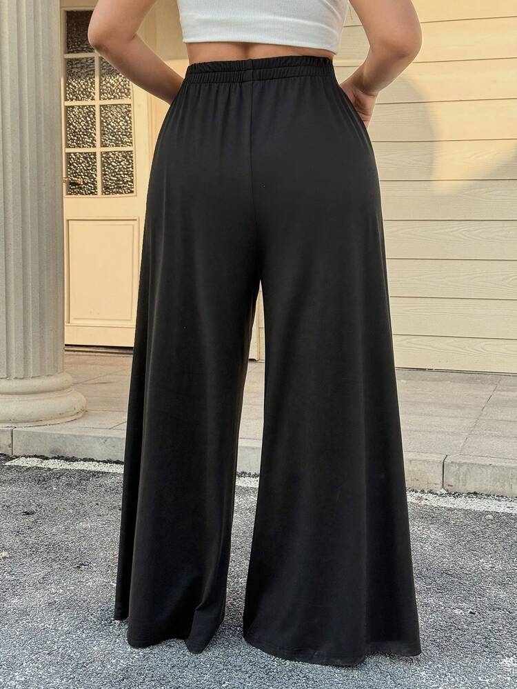 Dazy Plus Fashionable Casual Loose Wide Leg Skort, Elastic Waist Long Versatile Plus Size Women Trousers