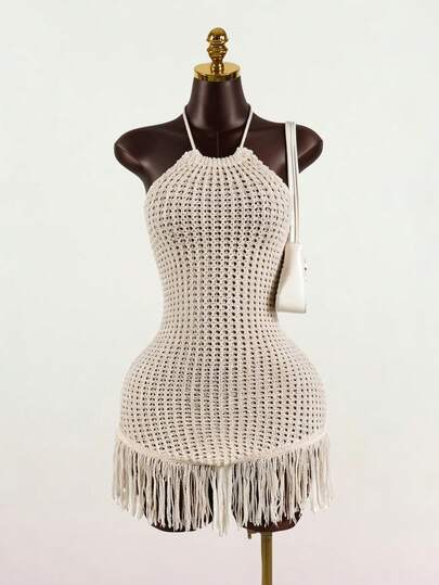 SaltGleam SaltGleam Women's Summer Knit Tassel Dress