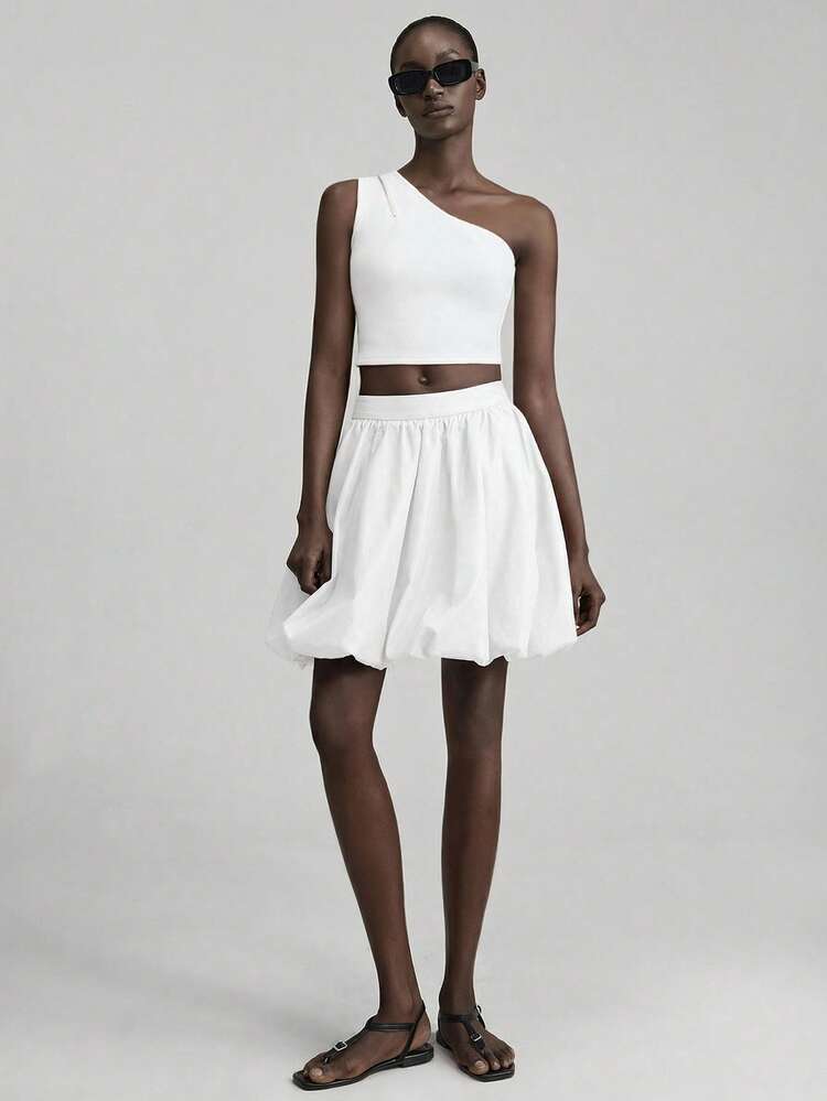 2026SS New Summer Women's Solid White Floral Puff Skirt, Beach Vacation Outfit, Casual Pleated Mini Skirt Suitable For Beach, Easter, Music Festival, Party, Graduation Ceremony, Minimalist Elegant, Casual Pocket Skirt, Versatile Women's Skirt