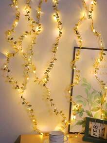 Approximately78-Inch Gold Leaf Fairy String Lights, Wedding Table Decor Lights, Indoor Holiday Wreath Fairy Lights (Batteries Not Included), Suitable For Wedding Table Center Decor, Wedding Backdrop Decor, Christmas Tree Decor - Gold - View 3