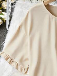 Trelyra 女士度假休闲纯色上衣和碎花迷你裙两件套 - 卡其色 - 查看 4