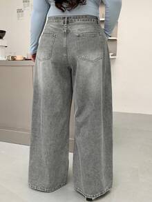 Dazy Plus Plus Size Plus Size Distressed Washed Wide Leg Long Denim Jeans,Baggy Jeans - Light Grey - View 2