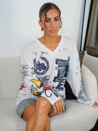 SAYEHFBABY 涂鸦印花时尚连帽长袖外套，街头风女装，秋季款