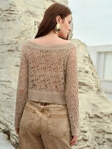 MOTF PREMIUM ONE-SHOULDER HOLLOW-OUT WOMEN KNIT SWEATER TOP, SPRING/SUMMER - Khaki - View 3