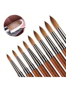 Bộ cọ vẽ móng nghệ thuật acrylic 100% lông chồn, cán gỗ hồng mộc, cọ khắc gel UV dập nổi, cọ vẽ móng nghệ thuật dạng lỏng và bột DIY. - Màu nâu Sô-cô-la - Xem 4