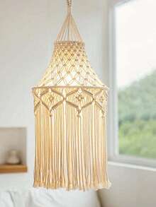 1PC Bohemian Style Tassel Pendant Decor Woven Rope Lampshade Cover Ceiling Light Fixture Decoration Charm Hanging Ornament For Living Room Bedroom Nursery Wedding Party Home Decor Accessory Handmade No Light Included - Ivory - View 3