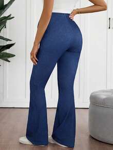 SHEIN Pregnant Women's Casual Flared Leg Jeans, Versatile For Daily Wear - Medium Wash - View 7