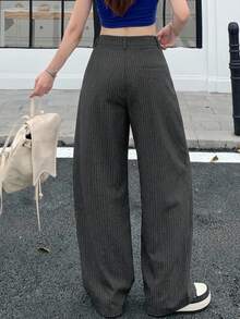 DAZY 女士条纹褶皱休闲哈伦裤 - 淺灰色 - 查看 2