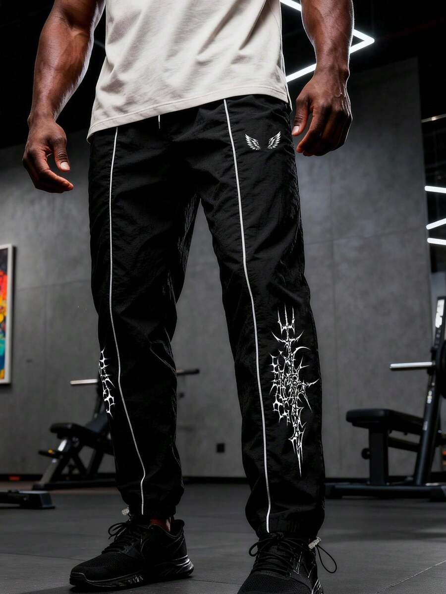 GymBeat Men's Gothic Style Printed Sports Pants - Black - View 1