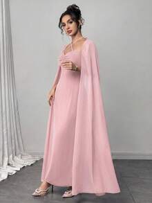 Modelyn 女士性感修身褶裥喇叭连衣裙 - 粉色 - 查看 4