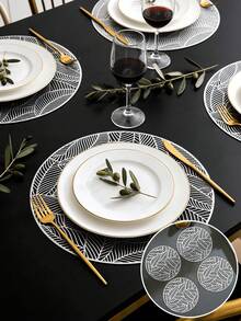 1-8pcs Simple Gold PVC Placemats, Washable, Easy To Clean, Wipe-Clean, Non-Slip, Dining Table Mats, Sweet Reverie, Elegant Placemats, Tabletop Setting, Kitchen Dining Mat, Holiday Wedding Decor - Multicolor - View 10
