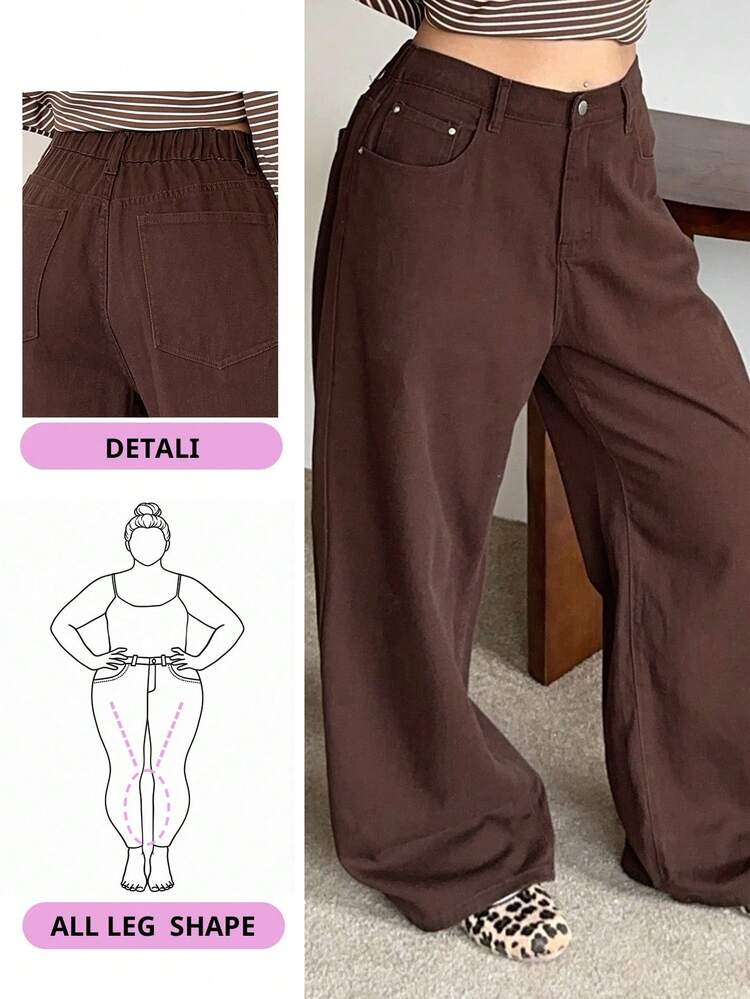 Dazy Plus Plus Size Women Casual Loose Waist Solid Color Long Straight Leg Jeans, All Season
