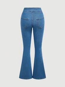 SHEIN MOD Quần jeans ống loe nữ, kiểu dáng thường ngày, đã qua xử lý giặt. - Màu xanh lam - Xem 2