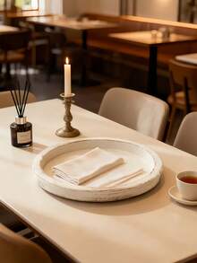 1个圆形天然木质复古乡村做旧蜡烛香炉装饰托盘，适用于家居客厅、农舍风、波西米亚风餐桌摆件 - 白色 - 查看 3
