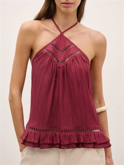 Nöista Áo hai dây buộc cổ với dây thắt nơ phía sau để điều chỉnh, dây rút có tua rua, cổ áo xếp ly và viền ren, cùng gấu áo bồng bềnh. Hoàn hảo cho các bữa tiệc mùa hè, buổi hẹn hò, hoặc buổi tối nghỉ dưỡng, trang phục hàng ngày, kỳ nghỉ, mùa xuân, lễ hội âm nhạc, ngày đi biển.