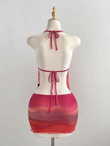 Elamini Bộ đồ hai mảnh mùa hè dành cho nữ, gồm áo hai dây hở lưng hình sao biển phối ombre và chân váy ngắn, phong cách thường ngày gợi cảm cho kỳ nghỉ biển. - Nhiều màu - Xem 2