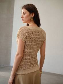 MOTF PREMIUM HOLLOW TEXTURED BAT WING KNIT SWEATER - Apricot - View 4