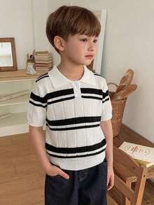 Dazy Kids 儿童秋季服装 男童条纹短袖毛衣 夏季 - 黑與白 - 查看 2