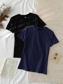 Tseoso Set de 2 camisetas interiores de cuello redondo de manga corta, estilo minimalista y casual, adecuadas para primavera/verano - Multicolor - Ver 8
