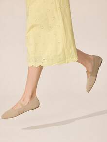 CUCCOO BASICS Women's Pointed Toe Flat Comfortable Breathable Knit Elastic Band Slip-On Casual Loafers - Apricot - View 6
