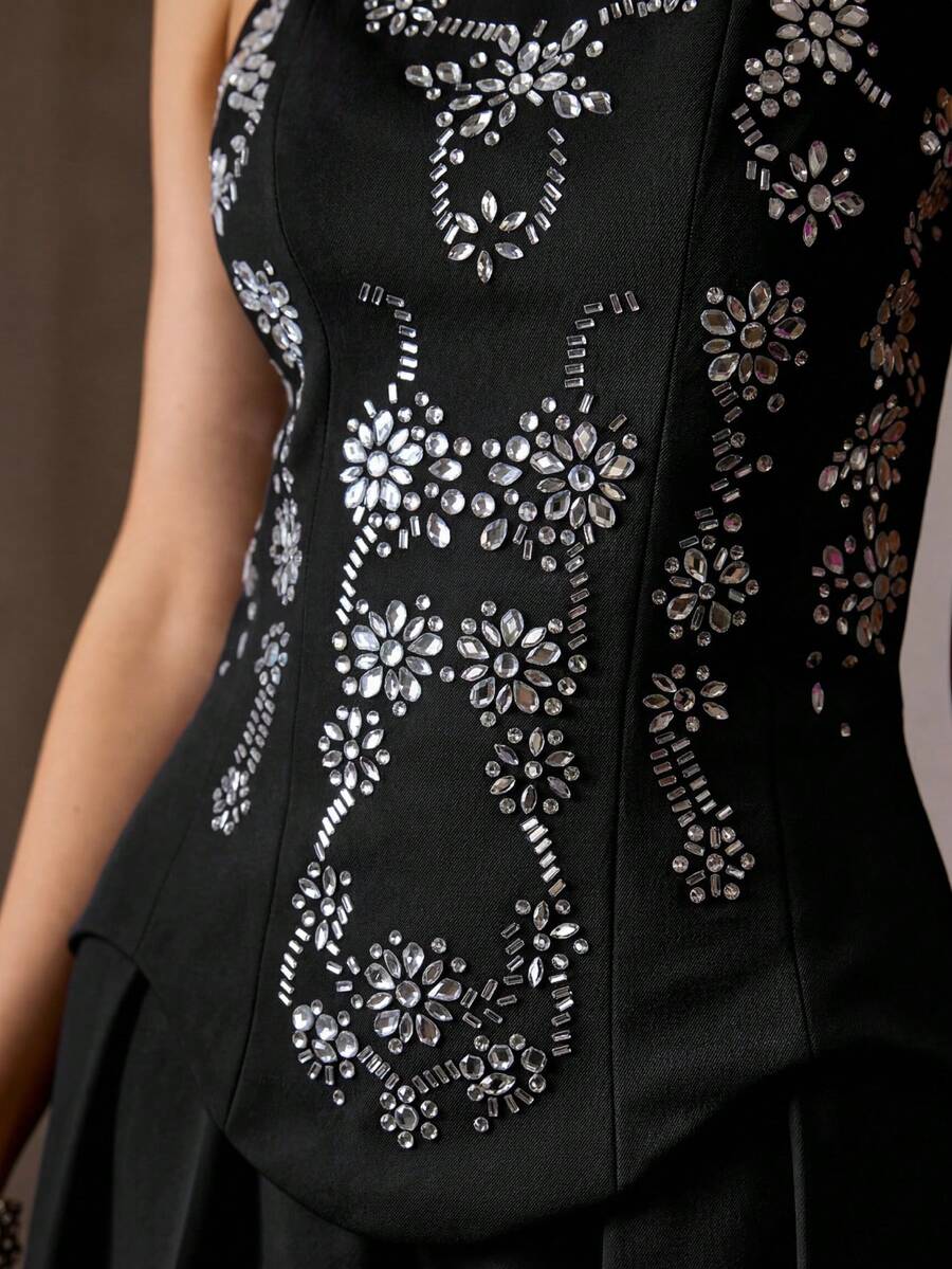 MOTF Soiréza WOMEN'S SPRING/SUMMER RHINESTONE EMBELLISHED TUBE JUMPSUIT - Black - View 2