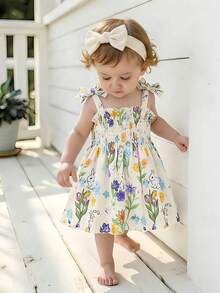 SHEIN Playful Pals Đầm midi xếp ly không tay nhiều màu sắc cho bé gái, kiểu dáng công chúa giản dị, phù hợp cho kỳ nghỉ và các buổi tụ họp. - Nhiều màu - Xem 7