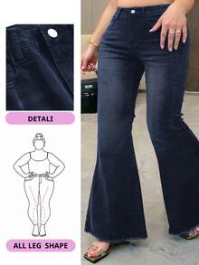 Dazy Plus 弹力水洗做旧环绕喇叭长牛仔裤，适合所有季节 - 深色水洗藍 - 查看 1