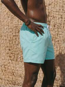 Palasendo Men Solid Drawstring Waist Swim Trunks - Baby Blue - View 4