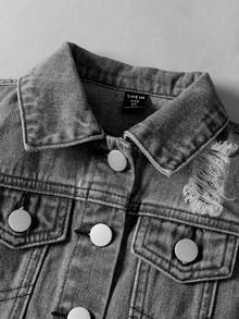 SHEIN Young Girls Denim Set, New Minimalist Versatile Washed Blue Denim Set - Grey - View 5