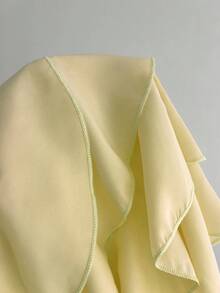 Elamini 女士纯色层叠荷叶边领休闲上衣 - 淡黃色 - 查看 5